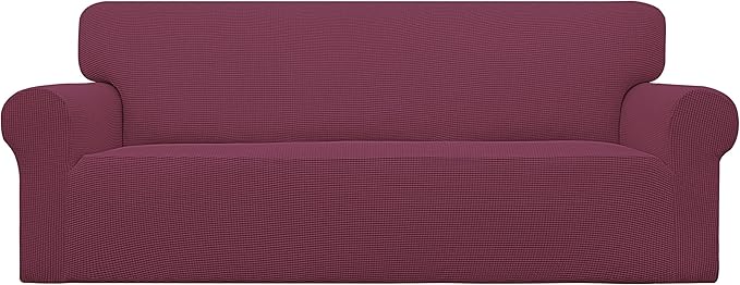 Easy-Going Stretch Sofa Slipcover 1-Piece Sofa Cover Furniture Protector Couch Soft with Elastic Bottom for Kids, Polyester Spandex Jacquard Fabric Small Checks (Sofa, ASH Rose)
