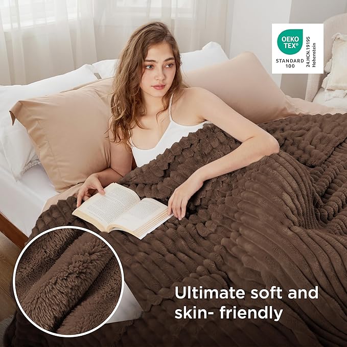 Bedsure GentleSoft Brown Fleece Blanket for Couch -Cozy Soft Blankets for Women, Cute Small Throws for Girls, 90x90 Inches