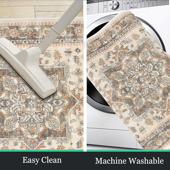 HEBE Boho Kitchen Rug Sets 3 Piece with Runner Non Slip Kitchen Rugs and Mats Washable Kitchen Mats for Floor Thick Kitchen Floor Mat Carpet Runner Rugs for Hallway Laundry Holiday Decor