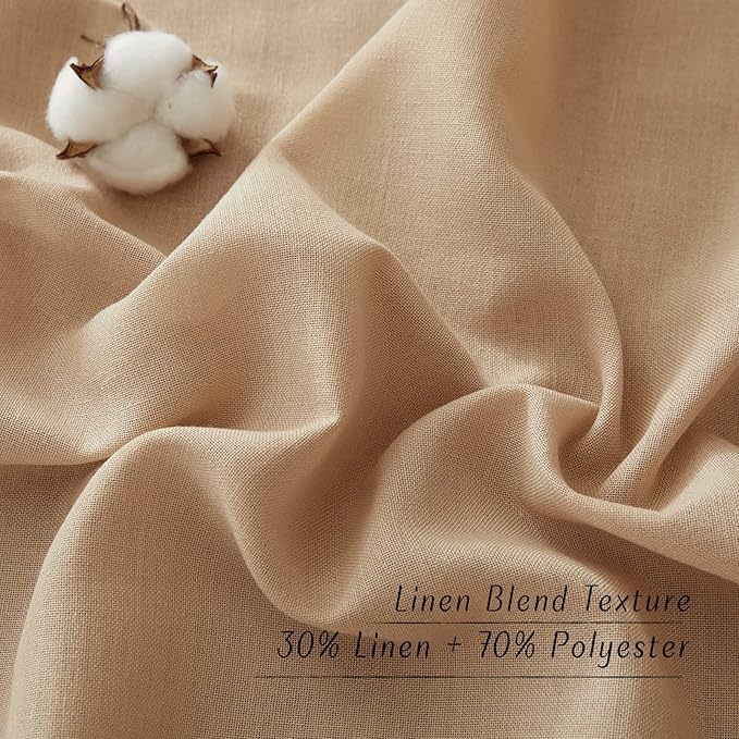 NICETOWN Linen Flax Semi Sheer Curtains 94" Length, Grommet Window Treatments Privacy Added with Light Penetration Vertical Drapes for Loft/Home Office, Camel, W55 x L94, 2 Panels