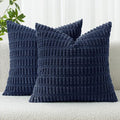 MIULEE Pack of 2 Corduroy Decorative Euro Sham Throw Pillow Covers 24x24 Inch Soft Boho Striped Pillow Covers Modern Farmhouse Home Decor for Summer Coastal Sofa Living Room Couch Bed Dark Blue