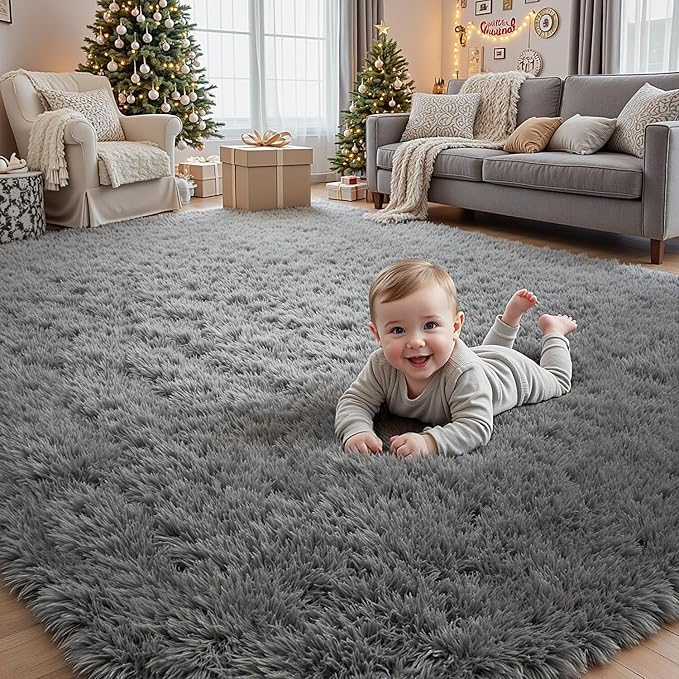 6x9 Area Rugs for Living Room Rug: Soft Fluffy Shag Light Gray Rugs for Bedroom, Non-Slip Large Fuzzy Plush Rug Indoor Floor Carpet for Nursery Kids Boys Girls Room, Dorms, Playroom, Modern Home Decor