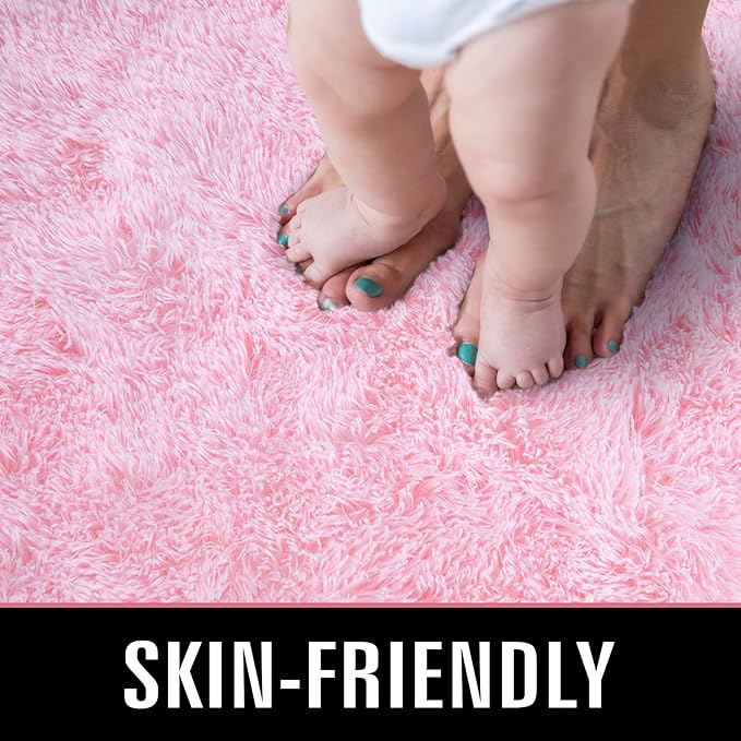 TWINNIS Super Soft Shaggy Rugs Fluffy Carpets, 4x5.9 Feet, Indoor Modern Plush Area Rugs for Living Room Bedroom Kids Room Nursery Home Decor, Upgrade Anti-Skid Rectangular Fuzzy Rug, Pink