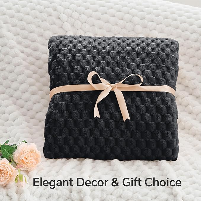 BEDELITE Fleece Blanket - 3D Jacquard Decorative Black King Size Blankets for Bed, Soft and Cozy Warm Plush Fluffy Blanket All Seasons Suitable, 108x90Inches
