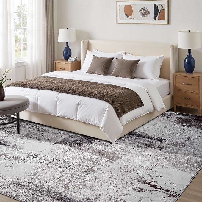 Toneed Abstract Area Rug Modern Washable Rug Soft Non Slip Rug Low Pile for Bedroom Living Room Dining Room Slate Grey 4x6 Feet