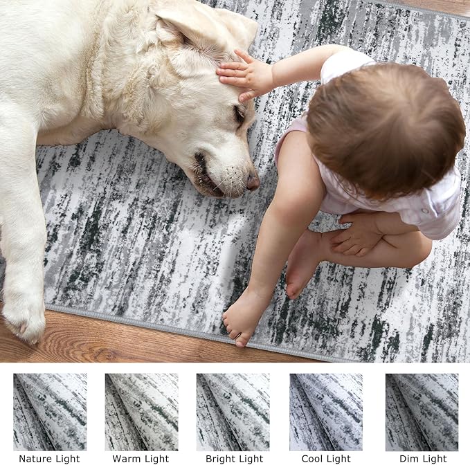 Lansny Modern Abstract Runner Rug 2.6x12, Black Grey White Washable Long Kitchen Runner Non-Slip Soft Hallway Rug Runner Thin Print Faux Wool Carpet for Entryway Bedroom Laundry Room Indoor Home Decor