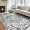 Lofus 5x7 Area Rugs for Living Room, Washable Area Rug, Rugs for Bedroom, Kitchen, Vintage Boho Carpet, Soft Non-Slip, Low Pile Large Area Rug for Office Dining Room, Floral Grey