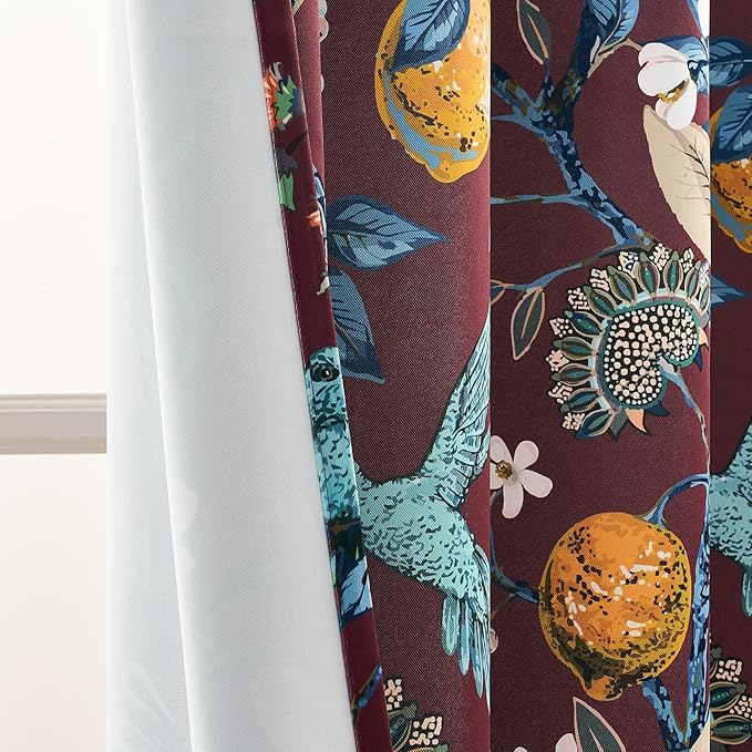 Topfinel Rust Boho Floral Curtains 90 Inches Long 2 Panels Unique Luxury Elegant Colorful Euro Flower Hummingbird Patterned Rustic Vintage Grommet Drapes for Classroom Room Office Closet