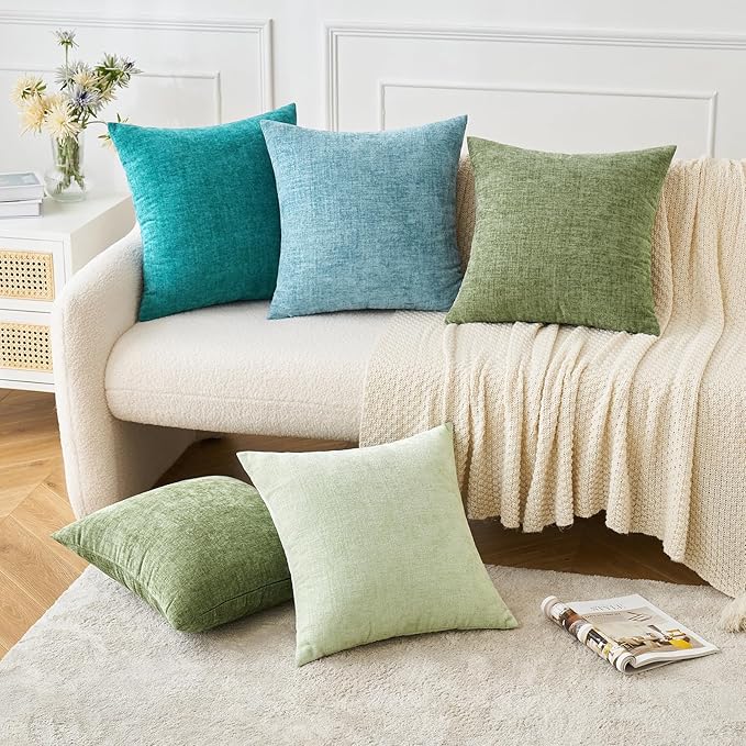 MIULEE Pack of 2 Couch Throw Pillow Covers 22x22 Inch Soft Teal Chenille Pillow Covers for Sofa Living Room Solid Dyed Pillow Cases