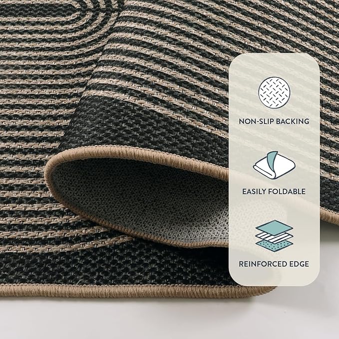Lahome Enfys Modern Rainbow Easy Jute Outdoor Patio Rug, 3x5 Black Washable Rugs for Entryway Office Farmhouse Classroom Carpet, Contemporary Non Slip Front Door Mat for Porch Guestroom Room Decor