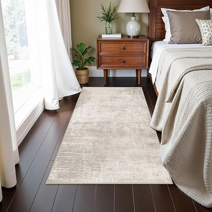 Washable 2x4 Entryway Area Rugs: Abstract Water Resistant Kitchen Sink Rug Non-Slip Durable Doormat Ultra Soft Living Room Bedroom Carpet Low Pile Floor Mat for Bathroom Dining Room(2x4,Beige/Cream)