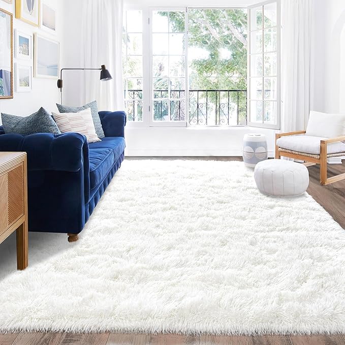 Rugs for Living Room 5x7, Soft Shaggy Modern Shag Area Rug for Bedroom, Upgrade Non-Slip Plush Fluffy Carpet for Kids Boys Girls Room Home Decor Aesthetic, Cream White