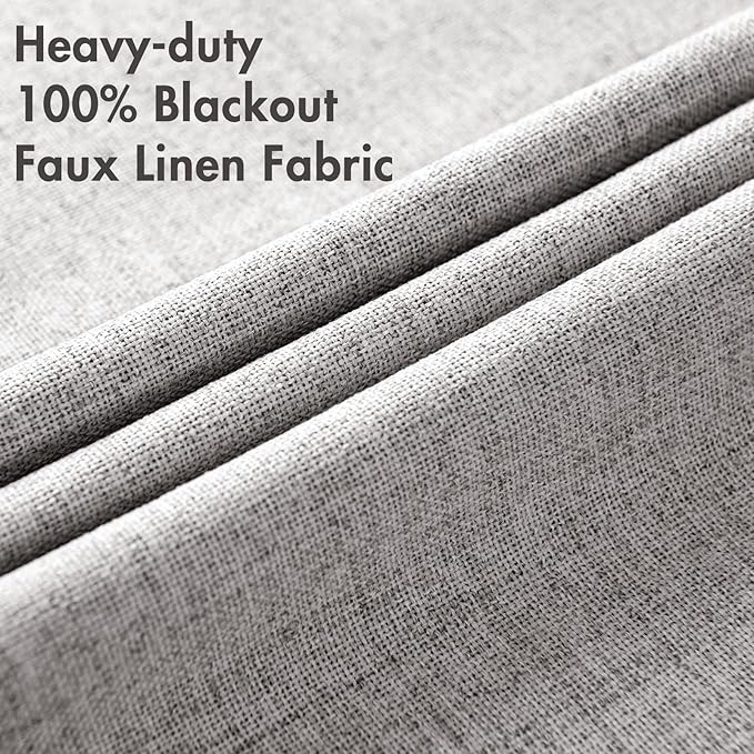 MIULEE Linen Texture 84 Inches Curtains for Bedroom 100% Blackout Thermal Insulated Light Gray Curtains Grommet Room Darkening Drapes for Living Room Nursery 52x84 Inch (2 Panels)
