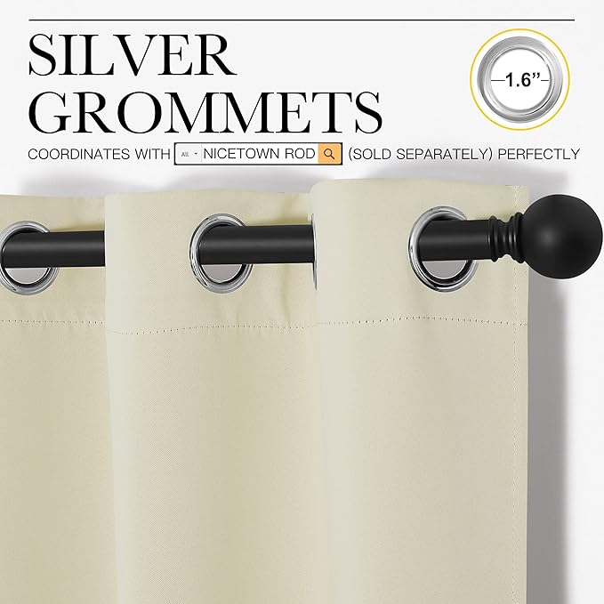 NICETOWN Kitchen Curtains for Decoration, Thermal Insulated Grommet Room Darkening Draperies/Panels for Laundry (Beige, 2 Panels, W42 x L50 inches)