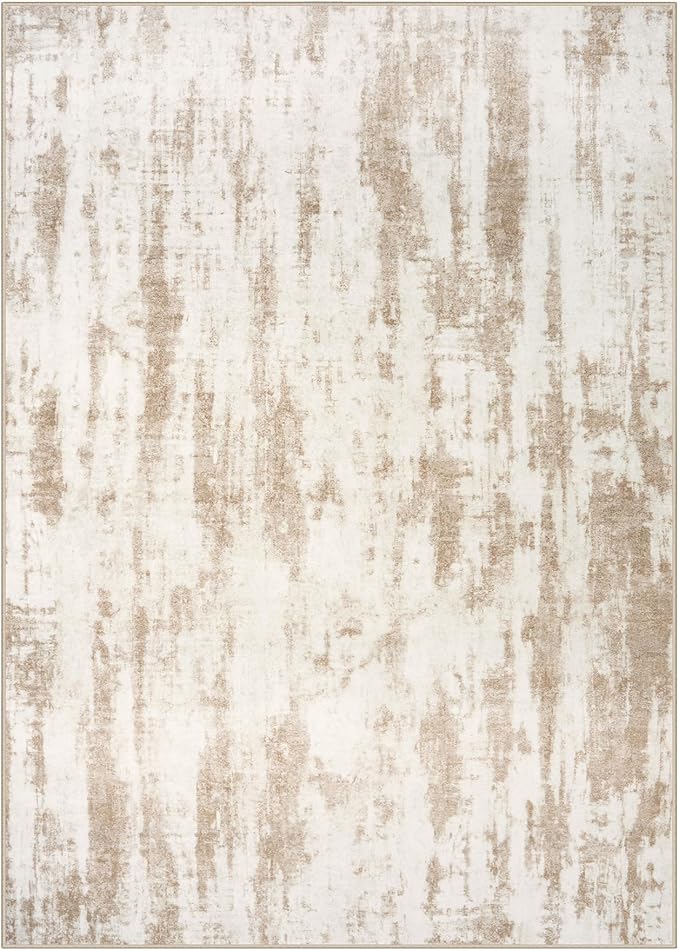 6x9 Area Rugs Washable Rug: Large Modern Abstract Living Room Rug Soft Anti-Skid Thin Carpet Indoor Floor Non-Shedding Carpets for Bedroom Dining Room Farmhouse Nursery Home Office - Brown Ivory