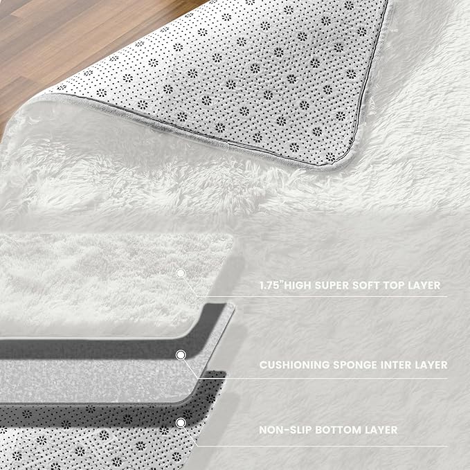 Large Area Rugs for Living Room, Super Luxury Soft Fluffy Modern Bedroom Rug, Big Indoor Thick Soft Nursery Rug, Non-Skid Nursery Faux Fur Carpet for Kids Room Home Décor, 6x9 Feet Cream White