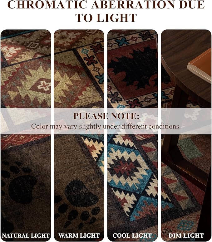 Rustic Cabin Hallway Runner Rug 2'8"x8' - Bear Washable Rug, Non-Slip Low Pile Soft Farmhouse Carpet, Southwestern Wildlife Print Floor Runner Rugs for Kitchen, Entryway, Laundry, Bedroom