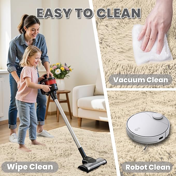 8x10 Area Rugs for Living Room Rug: Soft Fluffy Shag Beige Rugs for Bedroom, Non-Slip Large Fuzzy Plush Rug Indoor Floor Carpet for Nursery Kids Boys Girls Room, Dorms, Playroom, Modern Home Decor