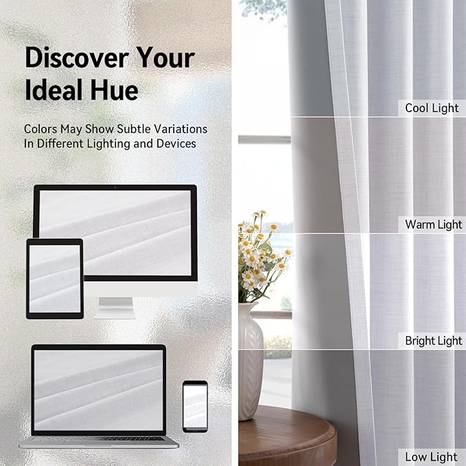 100% Blackout Shield Linen Blackout Curtains for Bedroom, Bright White Grommet Curtains for Living Room, Thermal Insulated Room Darkening Drapes for Nursery, Boho Home Decor, 50" W x 90" L, 2 Panels