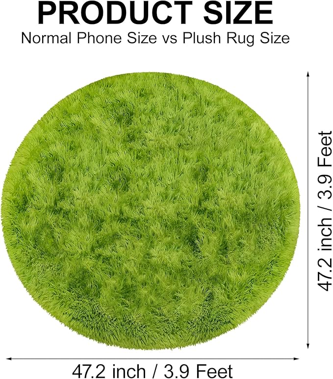 4x4 ft Tie Dye Green Round Rug for Bedroom Room Fluffy Circle Rug Furry Carpet Shaggy Circular Fuzzy Washable Non-Slip Large Area Rug Soft Indoor for Living Room Cute Aesthetic Home Decor
