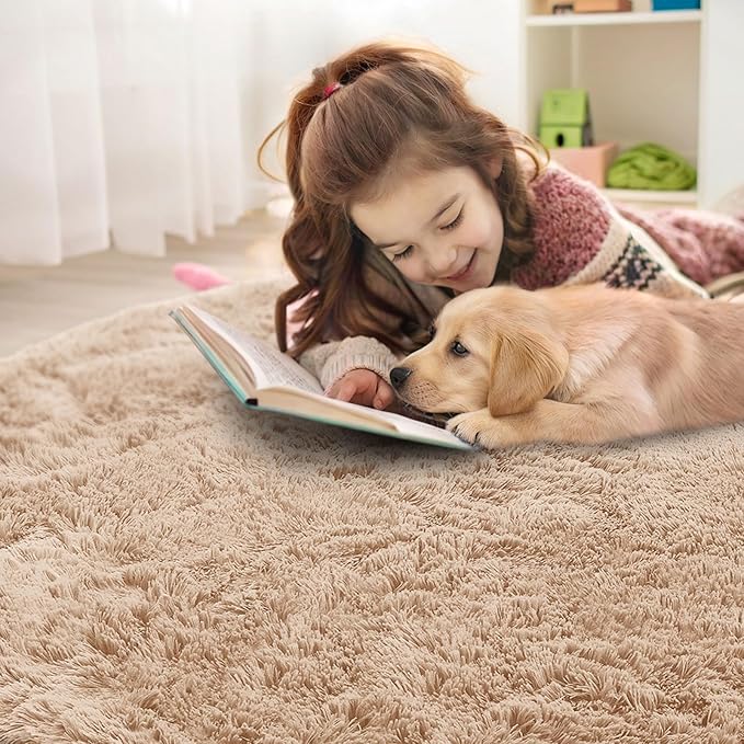 OLANLY Beige Round Rugs for Bedroom - Machine Washable, 2 ft Circle Area Rugs for Living Room, Soft and Fluffy Shaggy Carpet for Teen Girls and Boys, Nursery Rooms, Dorms, Home Decor Aesthetic
