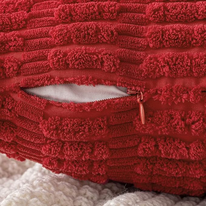 MIULEE Pack of 2 Red Corduroy Decorative Pillow Covers 12x12 Inch Soft Boho Striped Throw Pillow Covers Modern Farmhouse Home Decor for Sofa Living Room Couch Bed