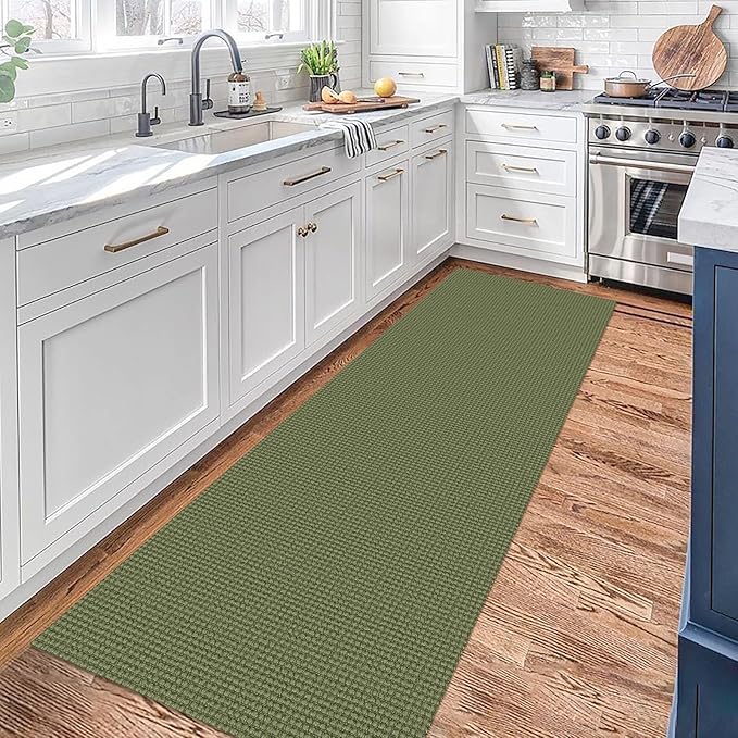 KOZYFLY Runners for Hallways 2x7 ft Washable Kitchen Runner Non Slip Rubber Backed Hall Runners Cotton Entryway Runner Rugs Floor Carpet for Indoor Backdoor Bedroom Kitchen, Bright Green/Earthy Green