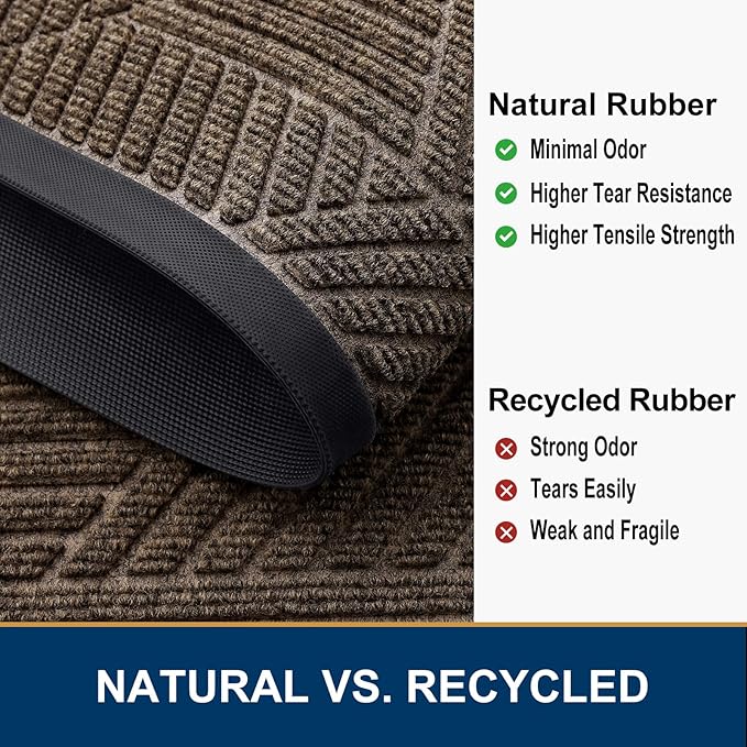 Smiry Front Door Mat Outside Entrance, Heavy Duty Sturdy Natural Rubber Doormat, Trap Dirt and Moisture, Easy Clean Low Profile Mats for Indoor Outdoor Entry, Irregular Triangle (59x40, Brown)