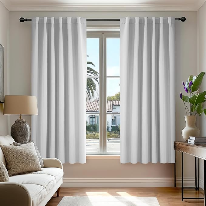 Deconovo Blackout Curtains, Thermal Insulated, W52 x L54 2 Panels, Back Tab, Machine Washable, Room-Darkening Drapes for Bedroom/Living Room Greyish White