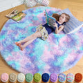Amdrebio Purple Rainbow Small Round Rug 3Ft for Bedroom Girls Room Decor, Mermaid Stitch Frozen Kids Rugs for Playroom Nursery Dorm, Fluffy Furry Cute Shag Carpet, Kawaii Circle Area Rugs for Baby