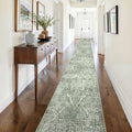 2'6"x16' Washable Hallway Runner Rug - Non Slip Kitchen Runner Rugs with Rubber Backing Vintage Low-Pile Carpet Runners for Entryway Dining Room Laundry Room Home Decor (Muted Sage Green)