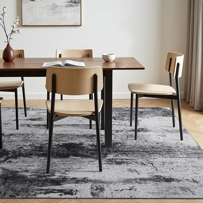 Toneed Abstract Area Rug Modern Washable Rug Soft Non Slip Rug Low Pile for Bedroom Living Room Dining Room Slate Grey 5x8 Feet