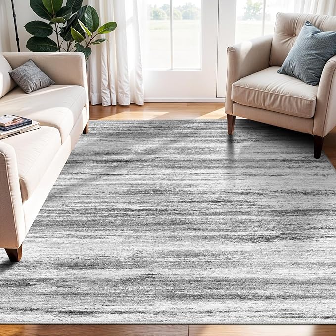 4x6 Rugs for Living Room: Non-Slip Washable Area Rug for Hallway Entryway Kitchen Bedroom - Easy-to-Clean Stain and Water Resistant Carpet - Soft Low-Pile Throw Mat Grey