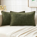 MIULEE Pack of 2 Couch Throw Pillow Covers 12x20 Inch Olive Green Farmhouse Decorative Pillow Covers with Stitched Edge Soft Chenille Solid Dyed Spring Pillow Covers for Sofa Bed Living Room