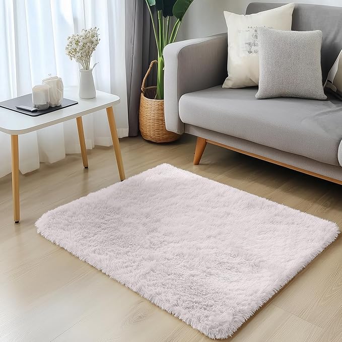 OLANLY 2x2 Machine Washable Small Rug, Soft Fluffy Shaggy Throw Rug for Bedroom, Entryway, Indoor Floor Carpet for Kids, Nursery, Home Decor, White