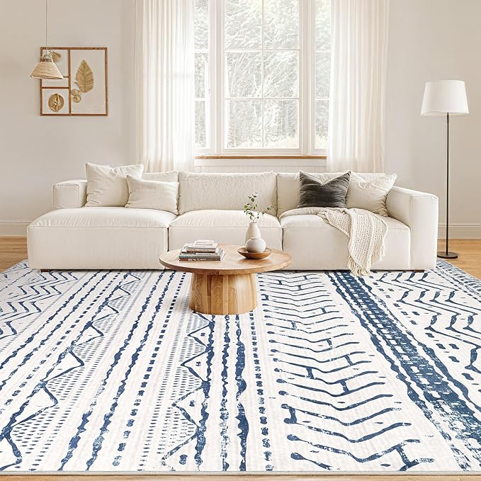 Nakagishi 5x7 Area Rug Living Room: Machine Washable Boho Large Neutral Farmhouse Stain Resistant Indoor Floor Rugs Moroccan Carpet for Bedroom Nursery Dorm Classroom Playroom Dining Room- Navy Blue