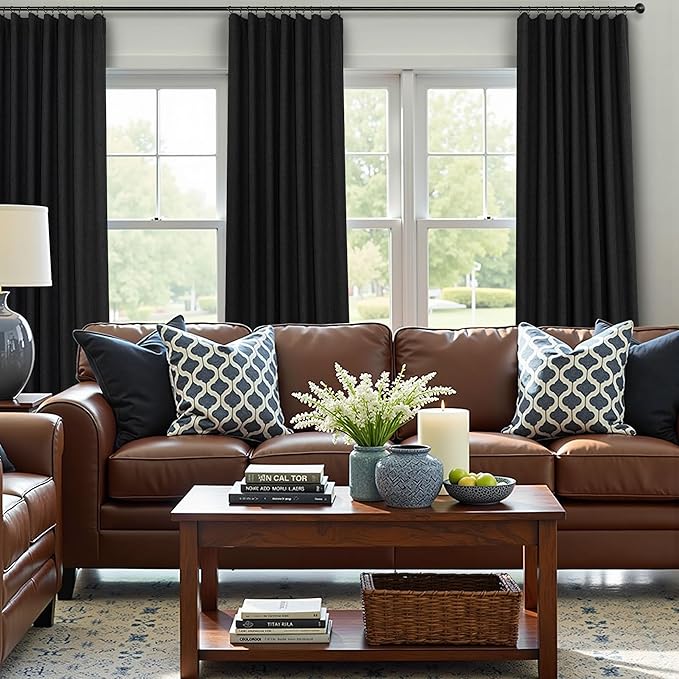 Black Out Curtains 45 Inch Long 2 Panels Burg for Bedroom Small Windows Pocket Modern Farmhouse Linen Look Room Darkening Insulated Half Short Blackout Curtain for Bathroom Kitchen Doors 45L Length