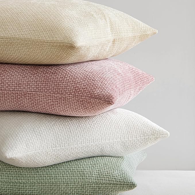 MIULEE Pack of 2 Couch Throw Pillow Covers 20x20 Inch Neutral Cream Modern Boho Accent Decorative Pillow Covers Soft Chenille Farmhouse Cushion Covers for Home Decor Bed Sofa Living Room