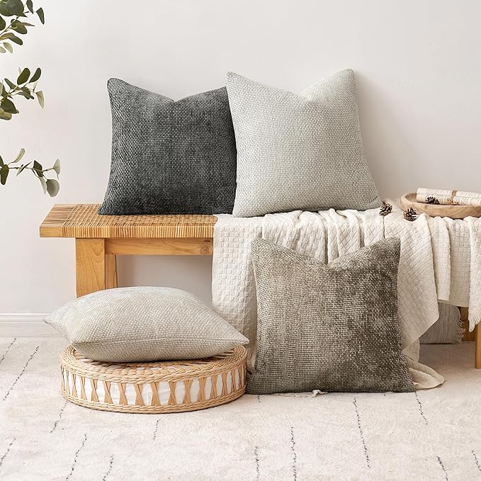 MIULEE Pack of 2 Couch Throw Pillow Covers 20x20 Inch Grey-White Modern Boho Accent Decorative Pillow Covers Soft Chenille Farmhouse Cushion Covers for Home Decor Bed Sofa Living Room