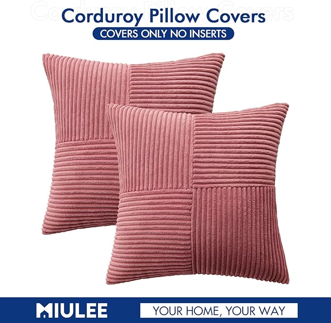 MIULEE Cranberry Red Decorative Throw Pillow Covers 18x18 Inch for Couch Bed Sofa Pack of 2 Boho Farmhouse Throw Pillows Soft Cross Corduroy Patchwork Textured Cushion Cases