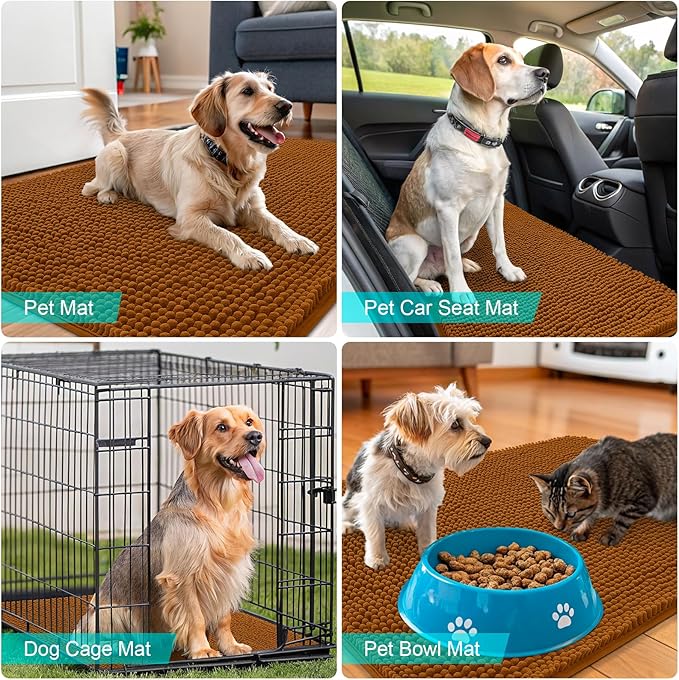 OLANLY Dog Door Mat for Muddy Paws 36x24, Absorbs Moisture and Dirt, Absorbent Non-Slip Washable Doormat, Quick Dry Chenille Mud Mat for Dogs, Entry Indoor Entryway Carpet for Inside Floor, Ochre