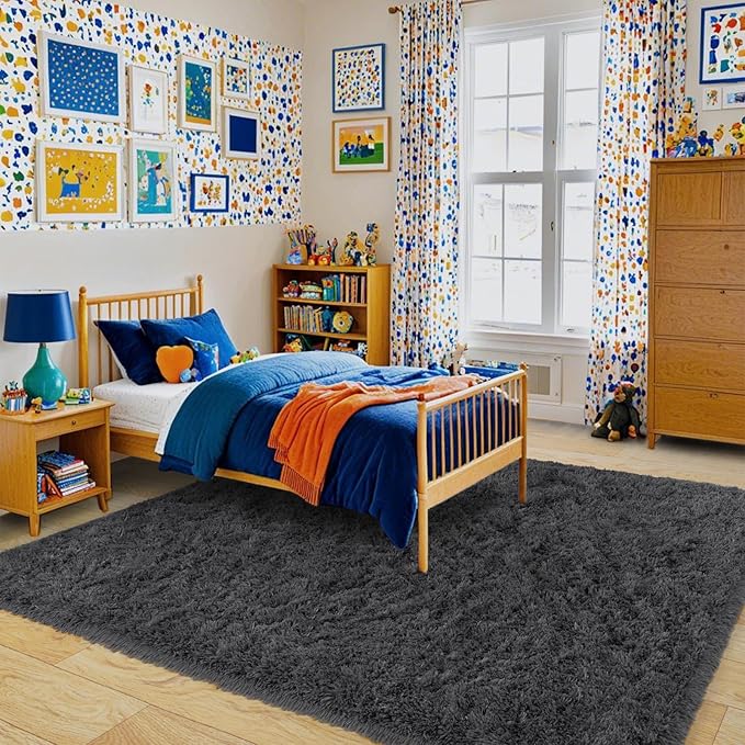 Pionblank Large Rug for Living Room 6x9 Feet, Modern Soft Shag Area Rug, Plush Fuzzy Carpet for Bedroom Girls Boys Room Home Nursery Teens Dorm Decor, Charcoal Grey