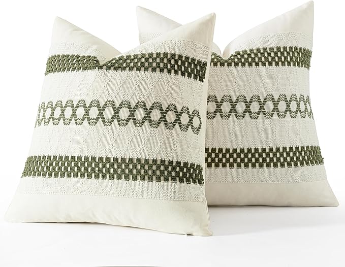 MIULEE Set of 2 Moss Green Boho Decorative Pillow Covers 18x18 Inch Farmhouse Rustic Couch Throw Pillows Modern Summer Cotton Cushion Covers Retro Cute Macrame Woven Spring Decor for Bed Sofa Chair
