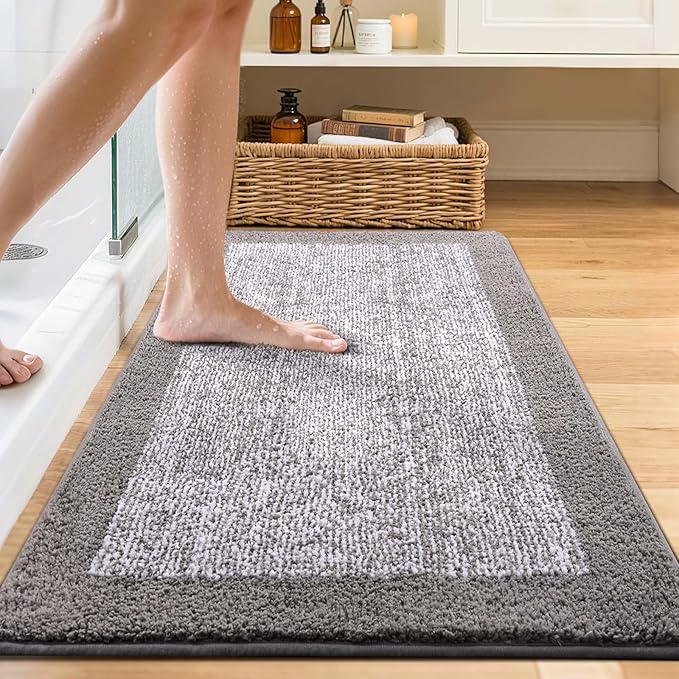48x24 Long Bathroom Rugs Washable Non Slip, Light Grey Bath Mat for Bathroom Floor Tub, Soft Absorbent Quick Dry Mats for Shower, Bathtub,Home Decor