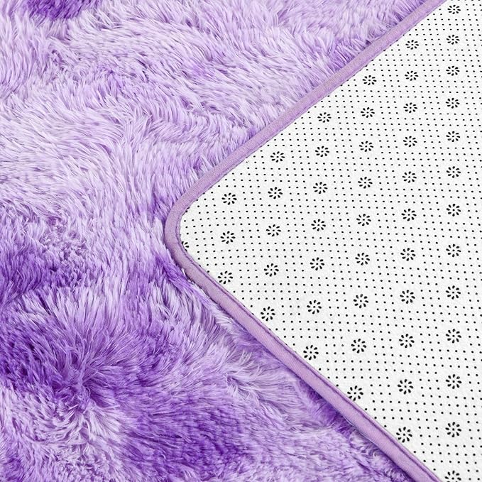Deerhoo Large Shag Area Rugs 8 x 10, Tie-Dyed Plush Fuzzy Rugs for Living Room, Ultra Soft Fluffy Furry Rug for Bedroom, Indoor Carpet Nursery Rugs for Kids Room Home Decor, Purple
