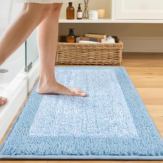 Bathroom Rugs 30x20 Non Slip Washable, Light Blue Bath Mat for Bathroom Floor Tub, Soft Absorbent Quick Dry Mats for Shower, Bathtub,Home Decor