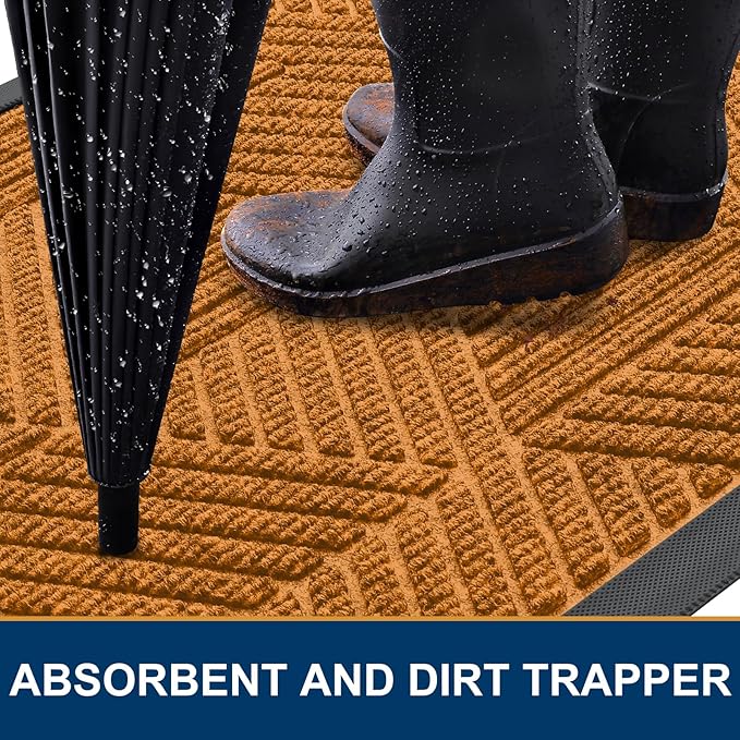 Smiry Front Door Mat Outside Entrance, Heavy Duty Sturdy Natural Rubber Doormat, Trap Dirt and Moisture, Easy Clean Low Profile Welcome Floor Mats for Indoor Outdoor Entry, 35X23 Inch, Amber