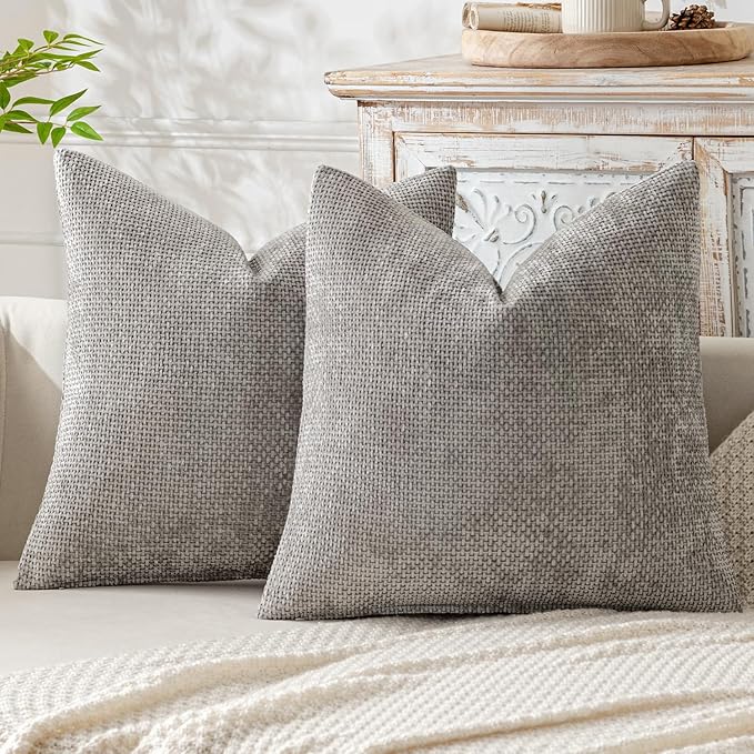 MIULEE Pack of 2 Couch Throw Pillow Covers 20x20 Inch Light Gray Modern Boho Accent Decorative Pillow Covers Soft Chenille Farmhouse Cushion Covers for Home Decor Bed Sofa Living Room