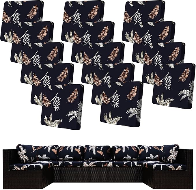 14Pcs Stretch Patio Cushion Covers,Outdoor Couch Covers Replacement,Outdoor Couch & Sofa Slipcovers,for Patio Furniture Cushion Cover,Washable Reusable Furniture Protector (Coconut Ttrees,Cover Only)