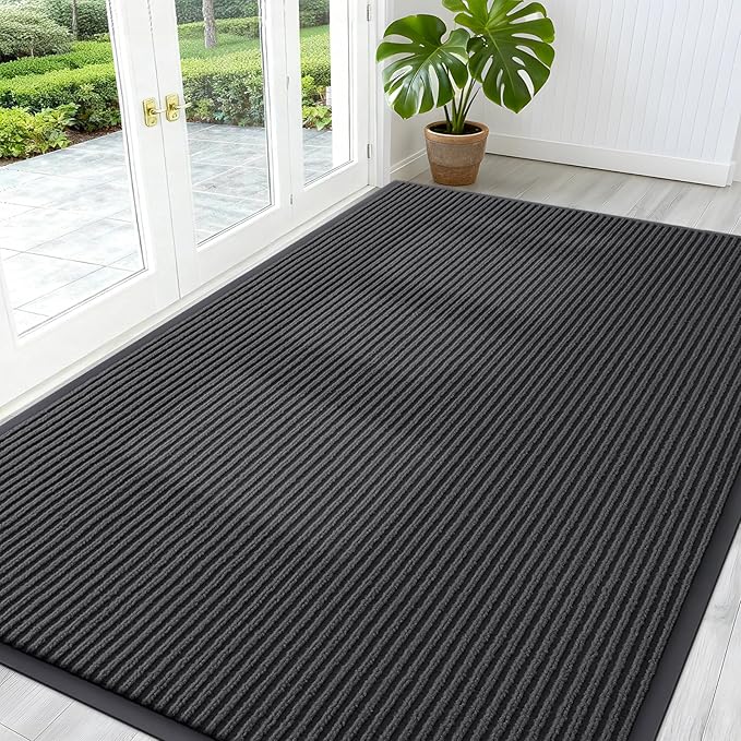 OLANLY Front Door Mat Indoor Outdoor Entrance, Waterproof Heavy Duty Doormat, Fade Resistant, Low Profile, Easy Clean Patio Porch Welcome Floor Mats for Entry, 59x40, Charcoal Grey